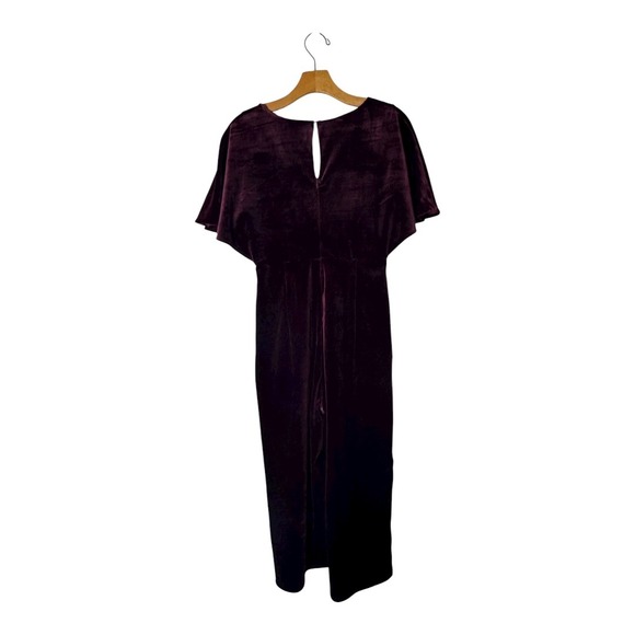 Greylin Jumpsuit Women Small Burgundy Luna Velvet Flutter Sleeve Cropped Party - Picture 3 of 11